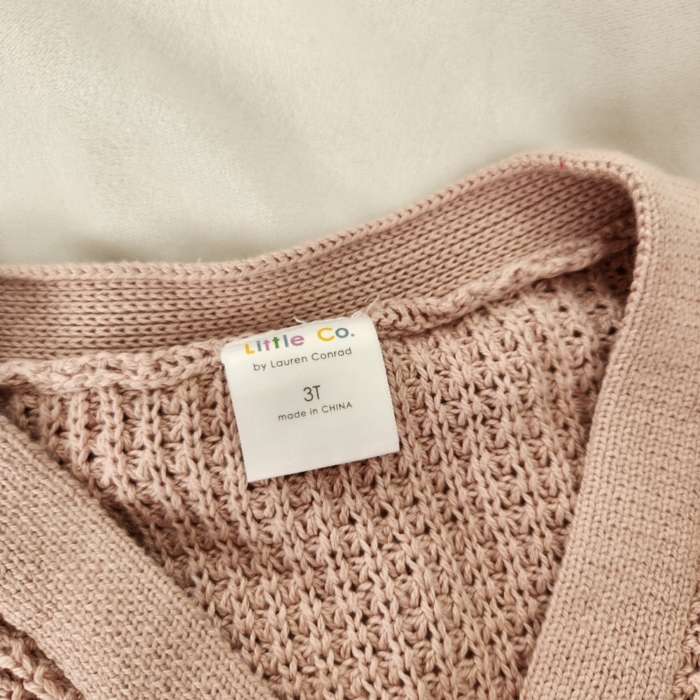 Little Co Lauren Conrad NwT 3T Chunky Knit Pink Cardigan Sweater - Picture 2 of 4